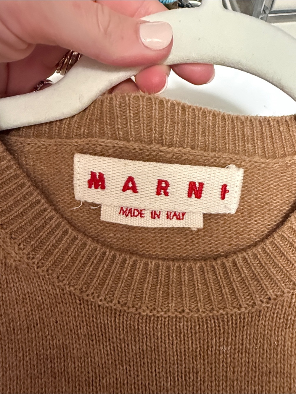 Marni Tan Short-Sleeve Knit Top with Burgundy Script Logo - Picture 3 of 5
